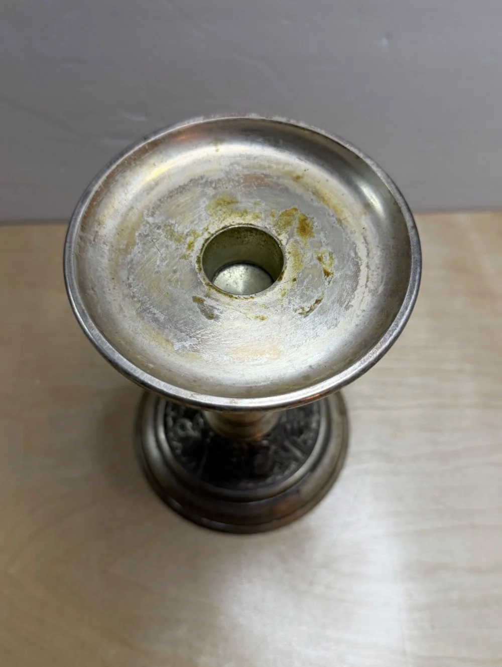 Pottery Barn Silver Tone Decorative Pillar Candle Holder with Grapevine Design